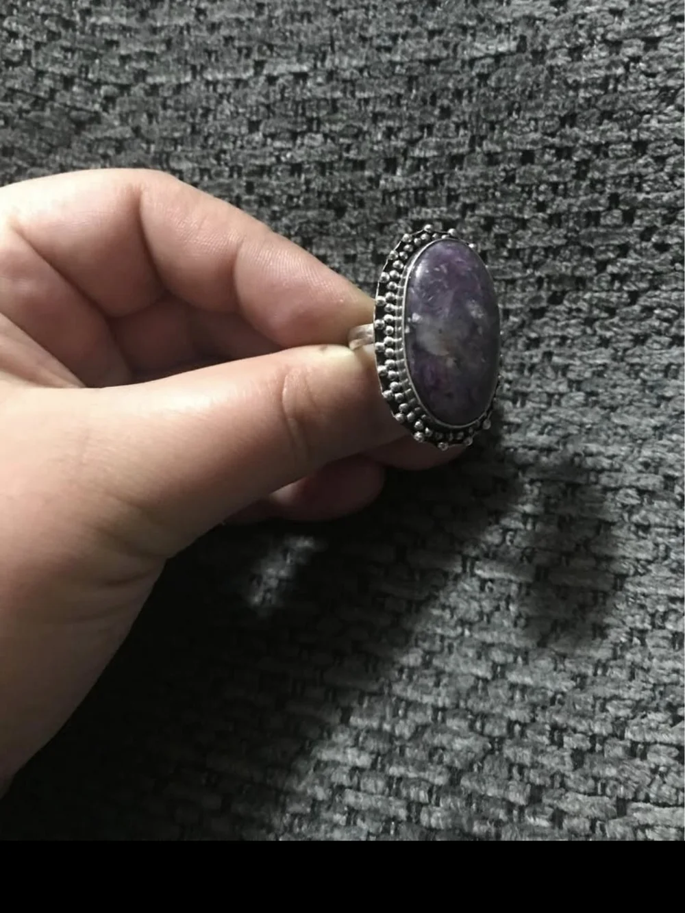 Sterling Silver Oval Purple Stone Statement Ring